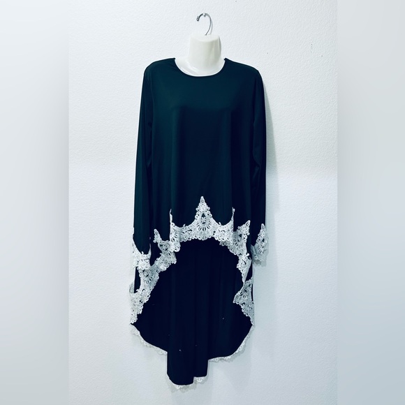 Dresses & Skirts - Elegant Black Shirt Dress for Woman's with White Lace Trim